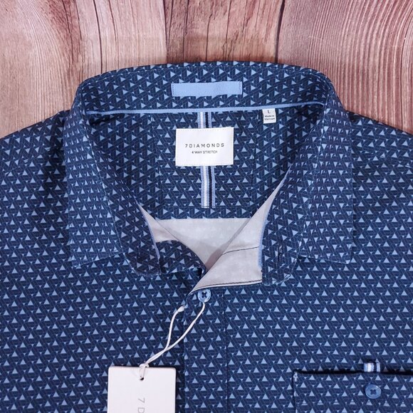 7 Diamonds Mens Large 4 Way Stretch Kyro Short Sleeve Shirt Geometric Triangle - Picture 6 of 16